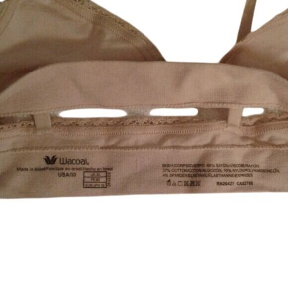 Wacoal Size 30 Bralette Beige Soft Cup Wireless Adjustable Straps Stretch NEW - Picture 5 of 7